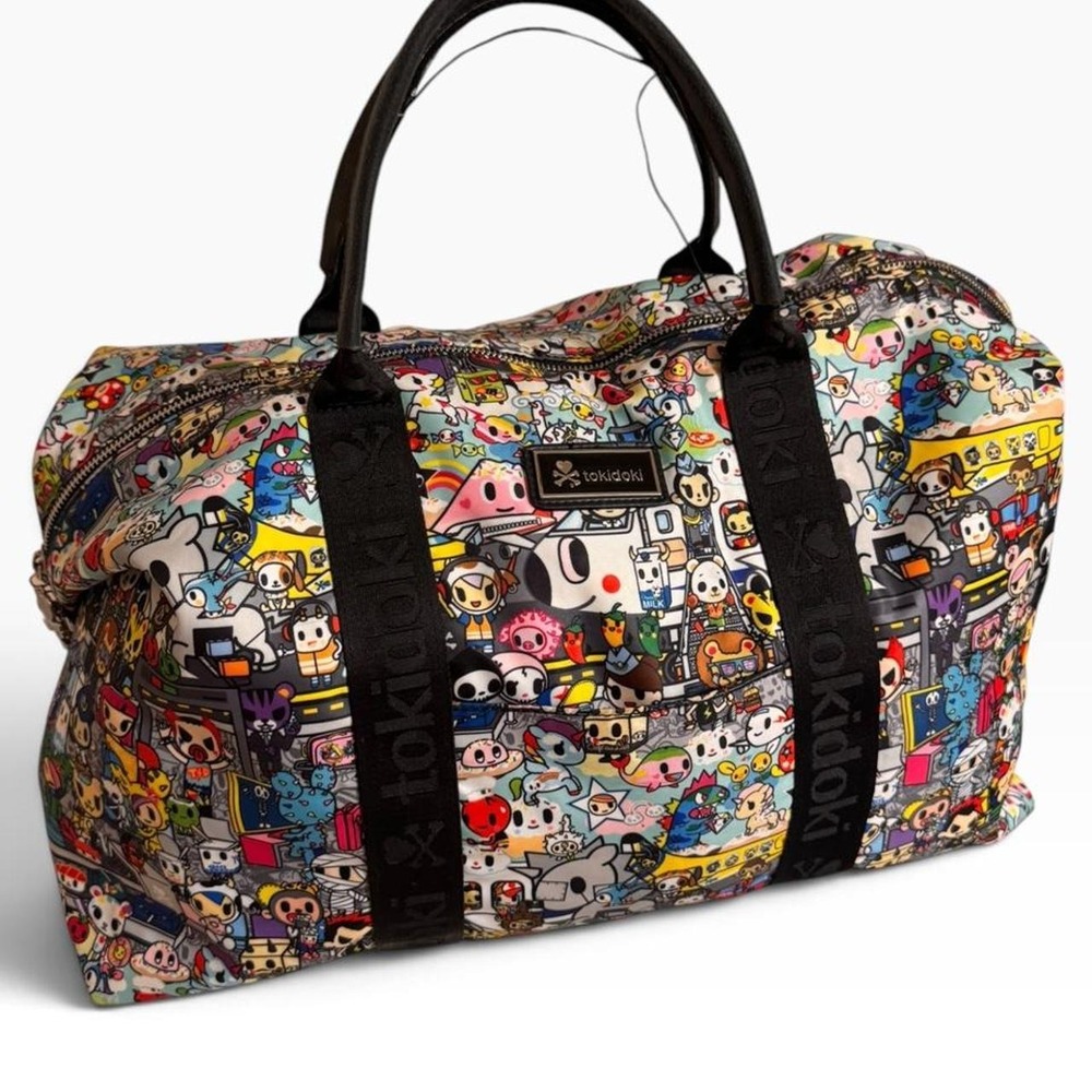Vintage Tokidoki Duffle Bag Weekender Kawaii Graphic Print Crossbody Strap Multi